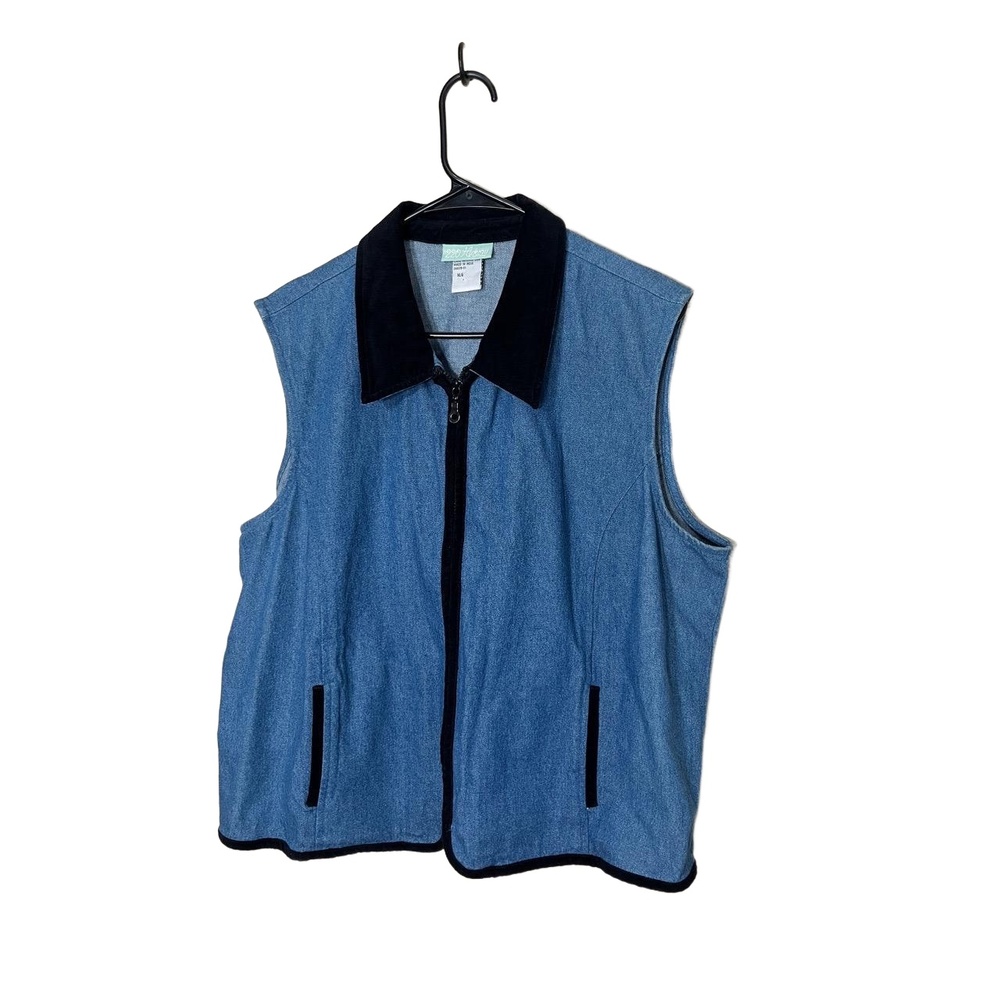 220 Hickory Vintage Denim Sleeveless Zipper Front Velvet Collar Vest XL